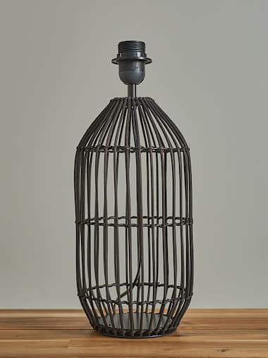 Hollins Large Matte Black Rattan Table Lamp