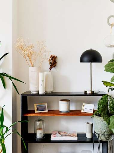 Dargai Brushed Chrome Table Lamp with Domed Black Shade