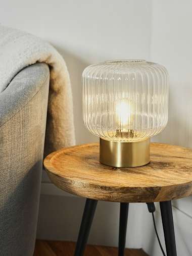 Patterson Matte Gold Table Lamp with Ribbed Glass Shade