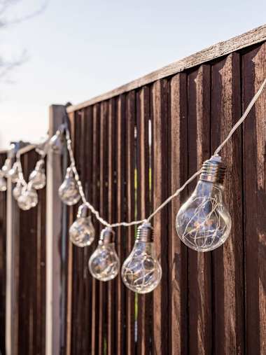 IP44 Battery Operated Warm White Lights with Bulb Shaped Caps