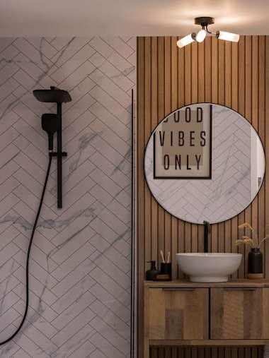 Canya IP44 3-Way Matte Black Flush Ceiling Light with Reeded Glass Shades