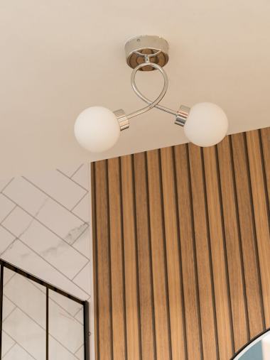 Orbital IP44 Chrome Twist Bathroom Ceiling Light with Glass Opal Shade