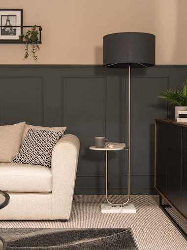 Tavel Brushed Chrome Metal Floor Lamp with Table