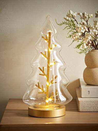 Battery Operated Glass Christmas Tree with LEDs