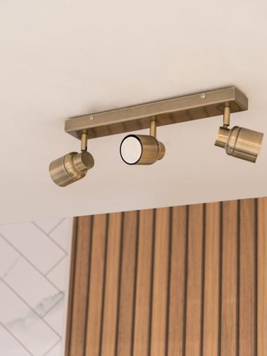 Benton IP44 Antique Brass 3-Way Bar Ceiling Spotlight