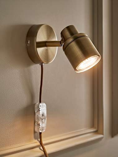 Benton Antique Brass Round Spotlight with Plug