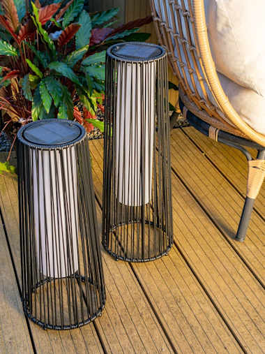 IP44 Large Black Rattan LED Floor Lamp