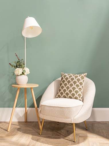 Freja Rubber Wood Arc Floor Lamp with White Fabric Shade