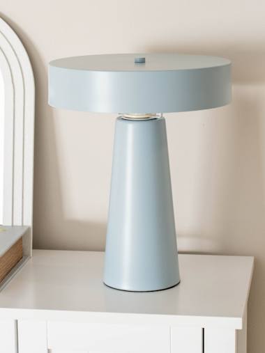 Blue Metal Table Lamp with Flat Top Metal Shade