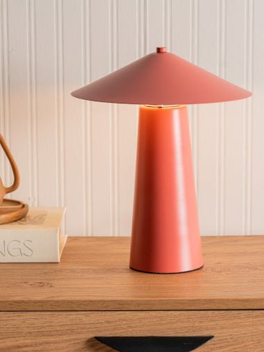 Coral Metal Table Lamp with Tapered Shade