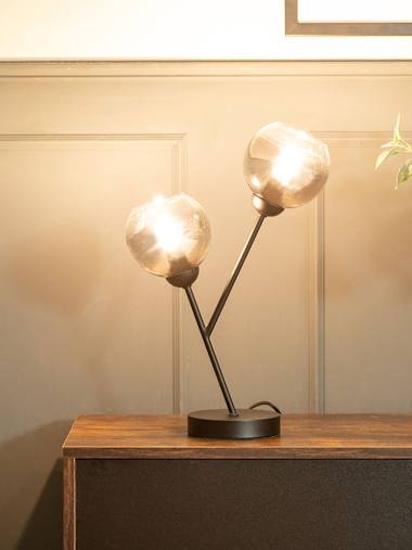 Black 2-Way Table Lamp with Smoked Glass Shades