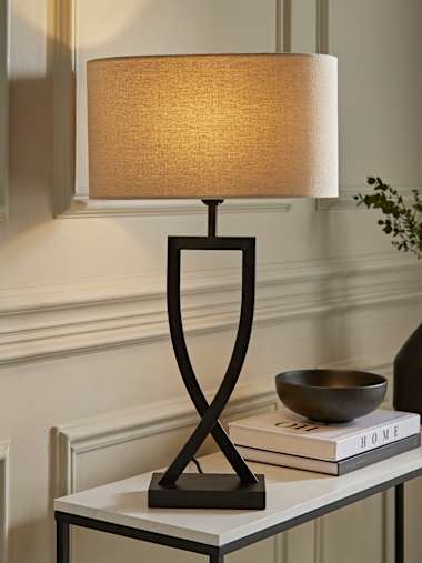 Katniss Black Table Lamp with Oatmeal Shade