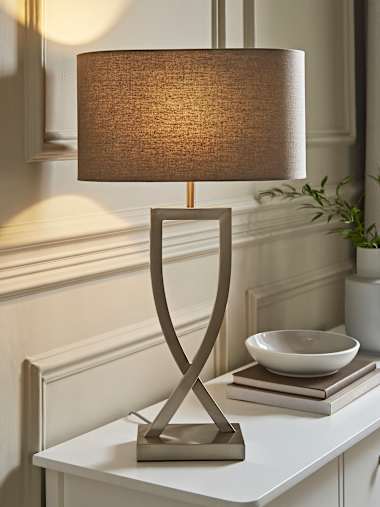 Chrome Table Lamp with Grey Shade