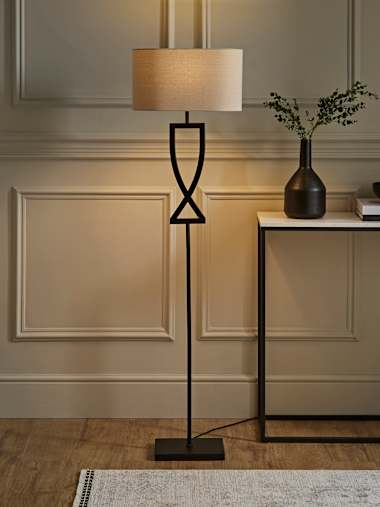 Katniss Black Floor Lamp with Oatmeal Shade