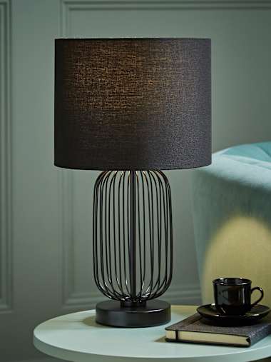 Black Wire Touch Table Lamp with Black Shade