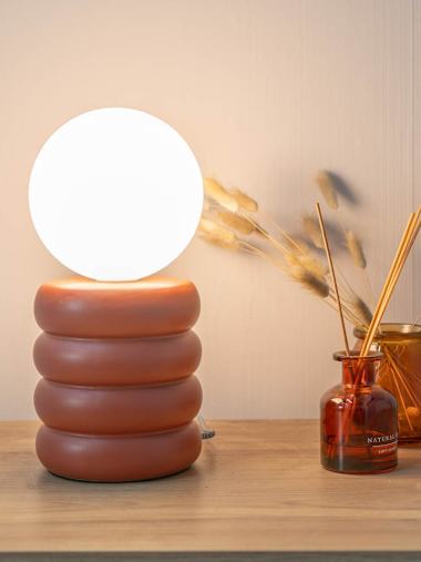 Rix Rust Stacked Ceramic Table Lamp with Globe Shade