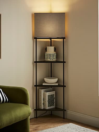 Taska 3 Shelf Corner Floor Lamp with Grey Shade