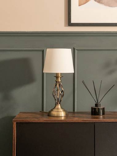 Antique Gold Twist Table Lamp with Tapered Shade