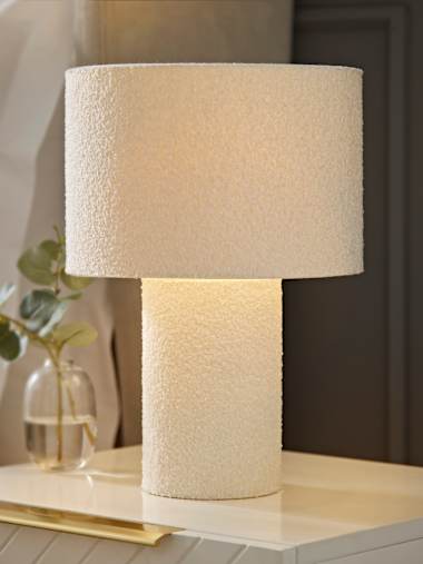 Ash White Boucle Table Lamp with Boucle Shade
