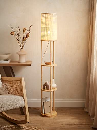 Elsa 3 Tier Shelved Floor Lamp with Bamboo Shade