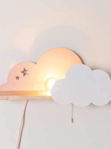 Pink and White Cloud Plug-In Shelf Wall Light