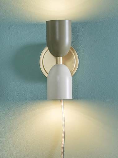 Tate Plug-in Up/Down Wall Light with Khaki and Cream Shades