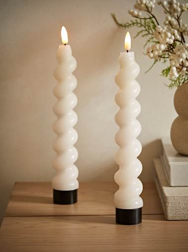 Candle Pack of Two Festive White Spiral LED Candles