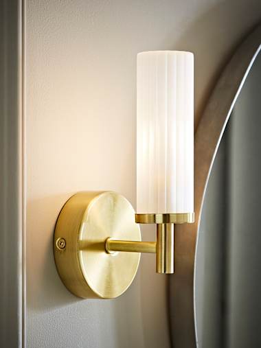 Canya IP44 Gold Wall Light with Reeded Glass Shade