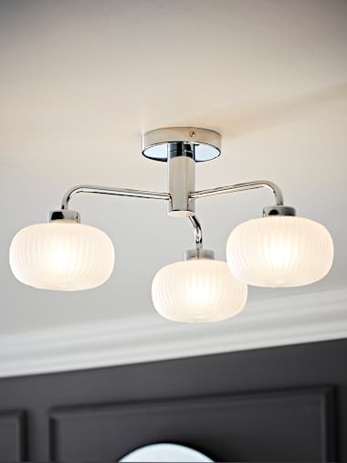 Amaia IP44 Chrome 2-Way Flush Ceiling Light with Frosted Glass Shades
