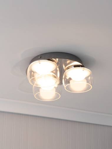 Alissa IP44 Chrome 3-Way Flush Ceiling Light with Clear Glass Shades