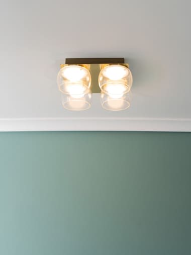 Alissa IP44 Gold 4-Way Flush Ceiling Light with Clear Glass Shades