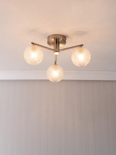 Elle IP44 Brushed Chrome 3-Way Flush Ceiling Light