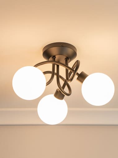 Black 3 Arm Globe Twist Ceiling Light