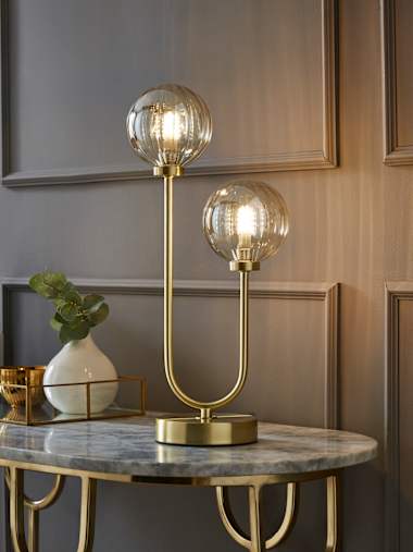 Chessy Brushed Gold and Ribbed Glass Shade 2-Way Table Lamp