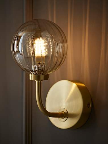 Chessy Brushed Gold and Ribbed Glass Shade Wall Light