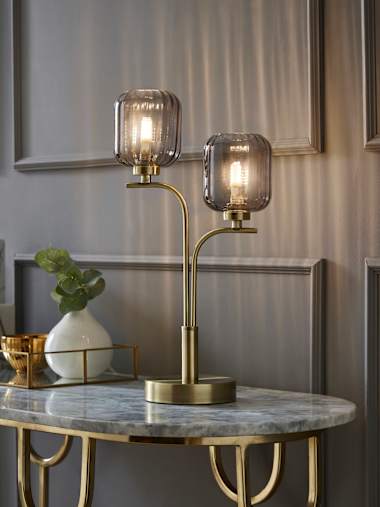 Amelie Gold and Ribbed Glass Shade 2-Way Table Lamp