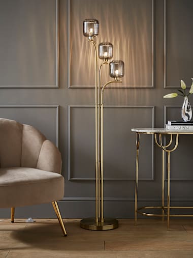 Amelie Gold and Ribbed Glass Shade 3-Way Floor Lamp