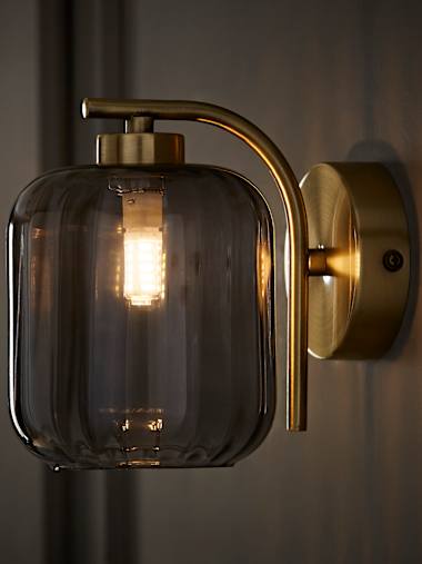 Gold and Ribbed Glass Shade Wall Light