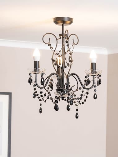 Viscount 3-Way Black Crystal Effect Ceiling Chandelier