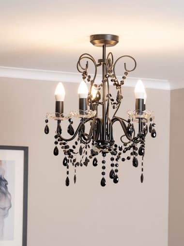 Viscount 5-Way Black Crystal Effect Ceiling Chandelier