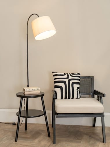 Dark Wood Shelved Floor Lamp