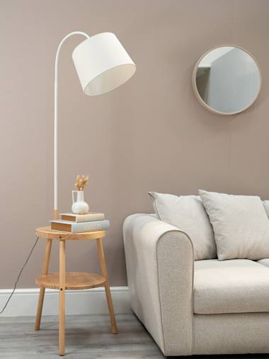 Light Wood Shelved Floor Lamp