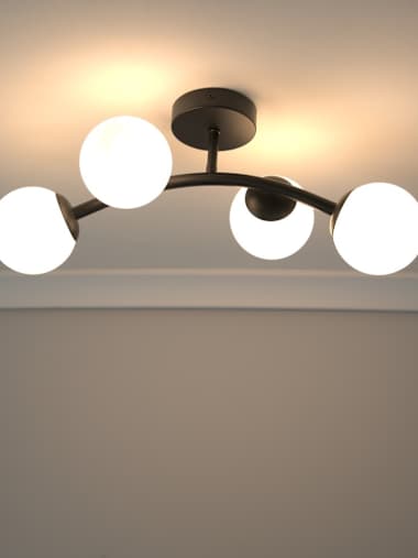 Jas Black 4-Way Flush Ceiling Light with Glass Globe Shades