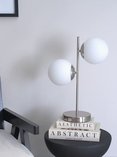 Jas Chrome 2-Way Table Lamp with Glass Globe Shades