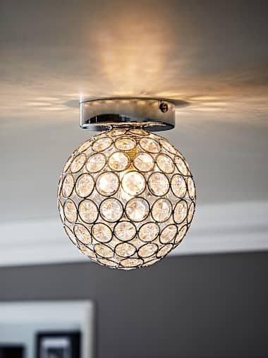 Polished Chrome Crystal Sphere Flush Ceiling Light