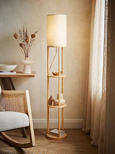 Elsa 3 Tier Shelved Floor Lamp with Cream Shade