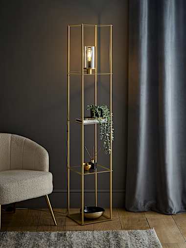 Gold Clear Glass Shelved Floor Lamp