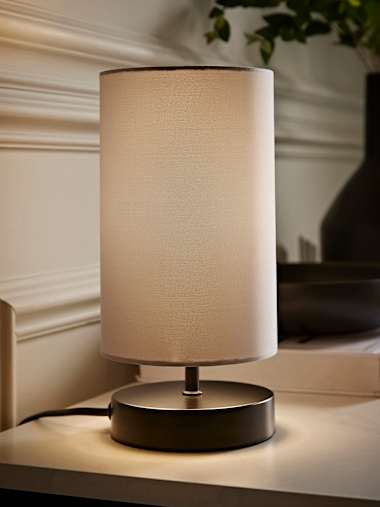 Matte Black Touch Table Lamp with Grey Shade