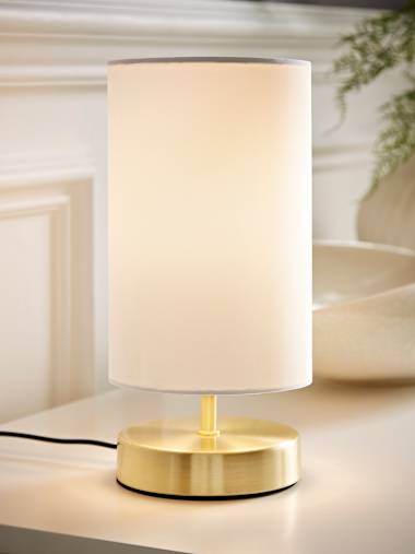 Brushed Gold Touch Table Lamp with White Shade