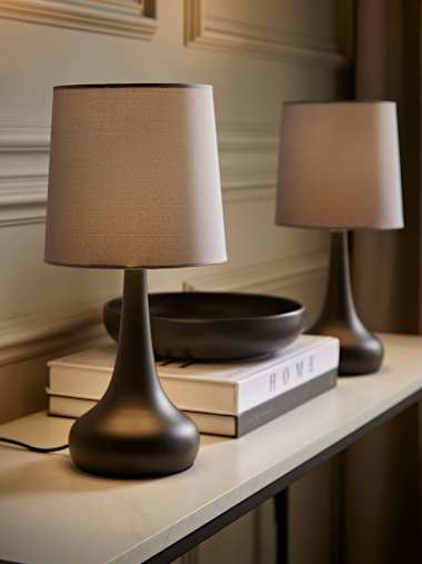 Pair of Black Touch Table Lamps with Grey Shades
